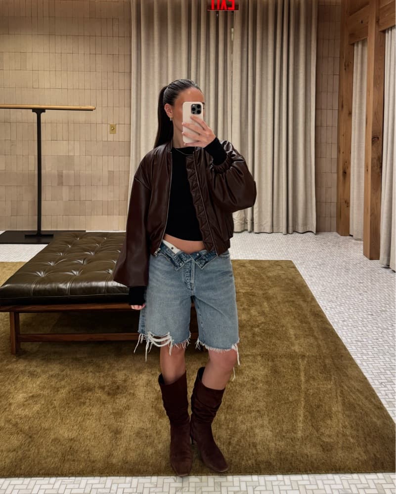Brown Leather Bomber  - Image 1