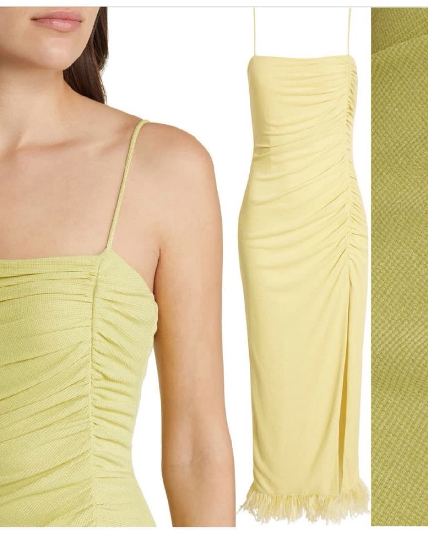 Ruched Midi Dress with feather Trim - Image 2