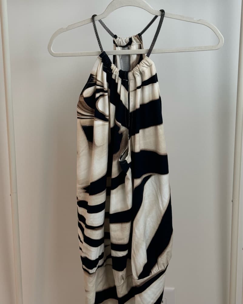 Black, White and Beige Striped Top - Image 1