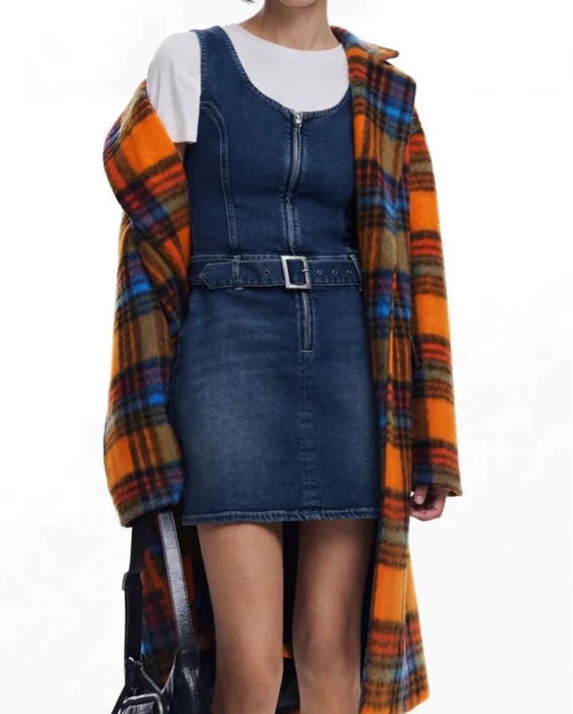 Versatile Denim Jumper Dress W/ Belt  - Image 2