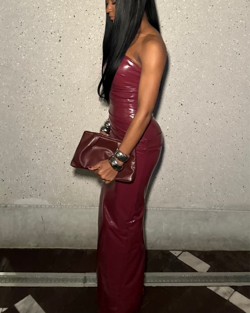 Naked Wardrobe Burgundy Vinyl Maxi Dress - Image 4