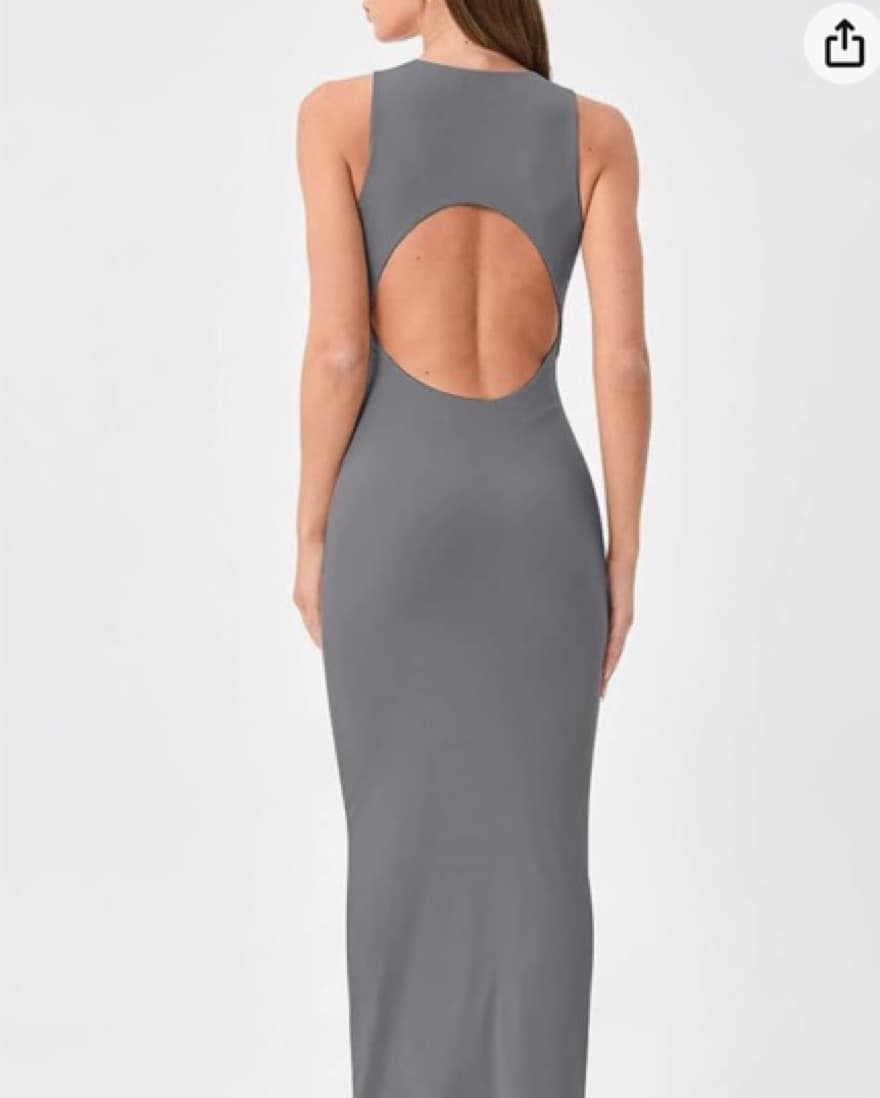 Grey Midi Dress - Open back - Image 2