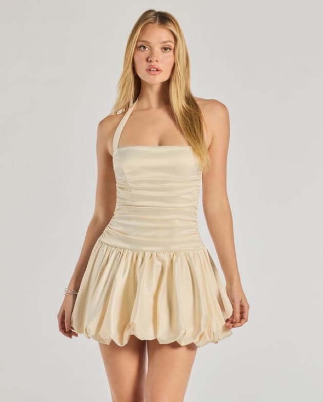Satin Drop Waist Bubble Dress - Image 2