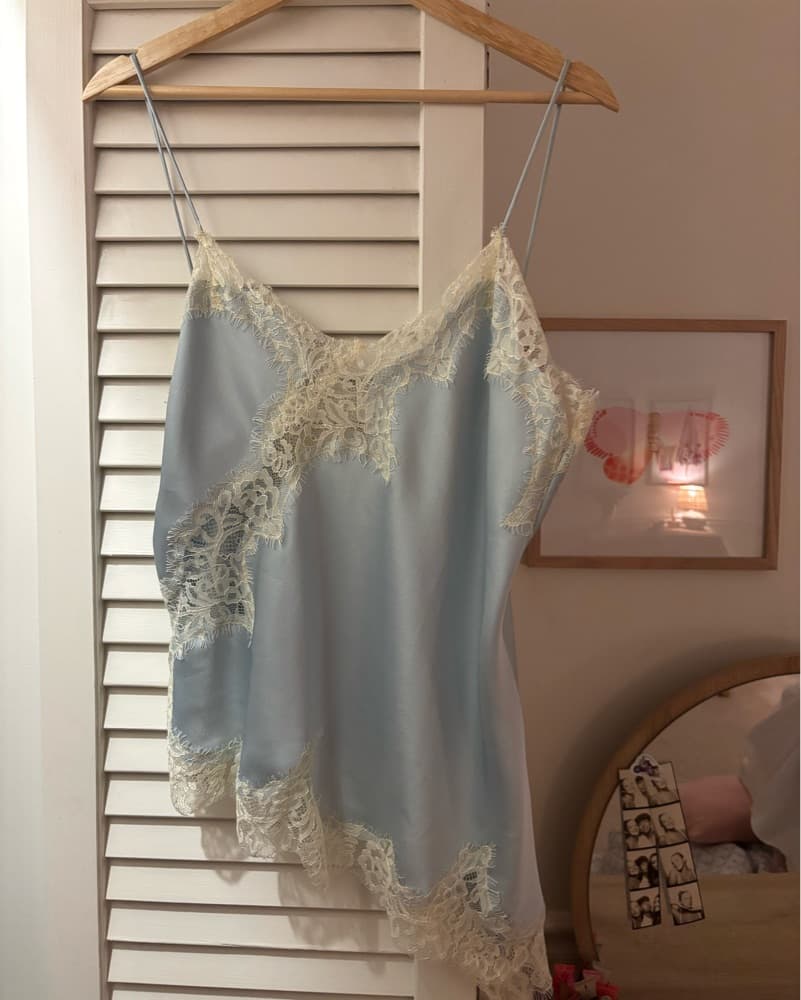 Zara Light Blue and Cream Lace Top - Image 3