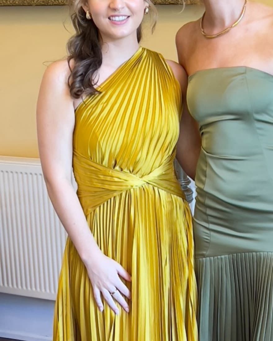 Yellow One Shoulder Pleated Gown - Image 2