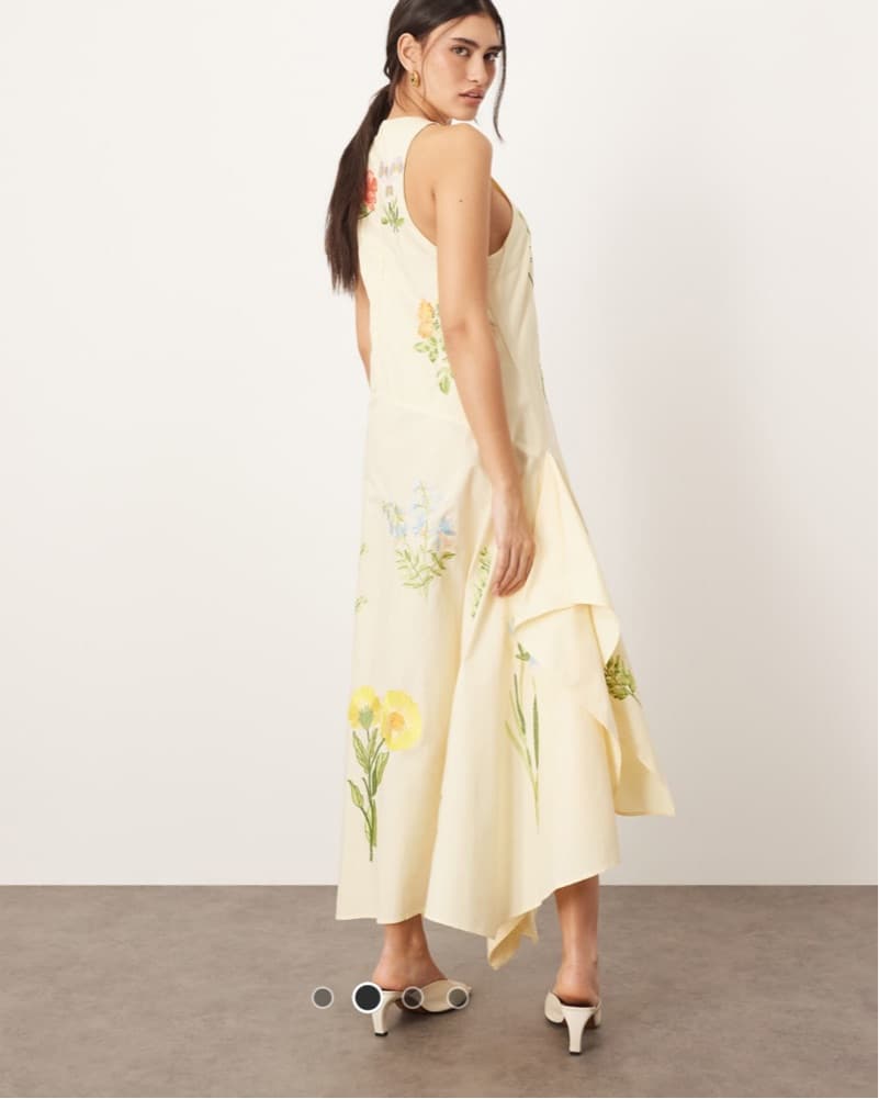 ASOS Floral Plunge Dress Butter Yellow - Image 2