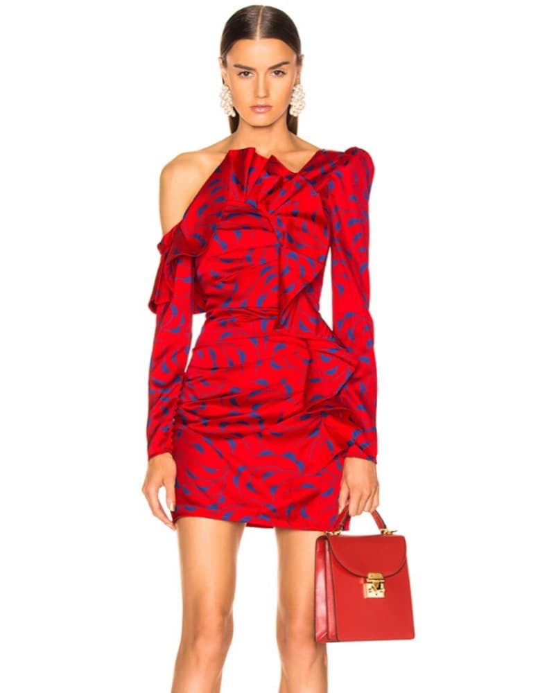 Self Portrait Printed Off Shoulder Dress - Image 2