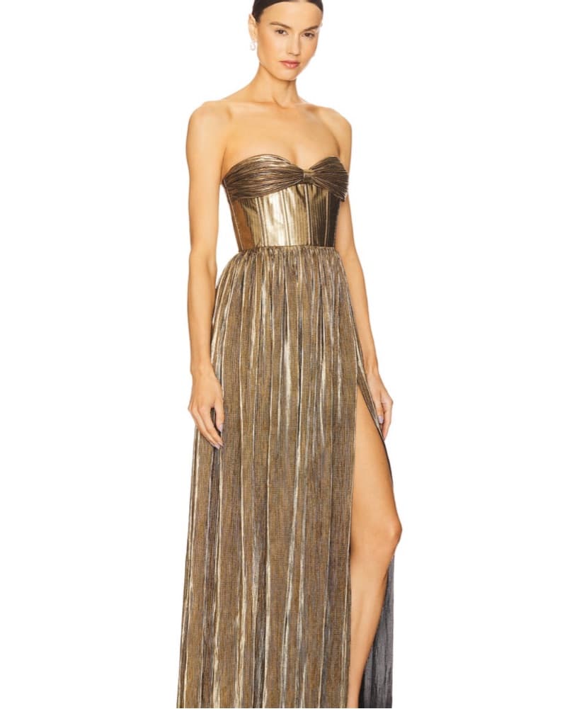 Bronx & Banco Gold Pleated Gown - Image 1