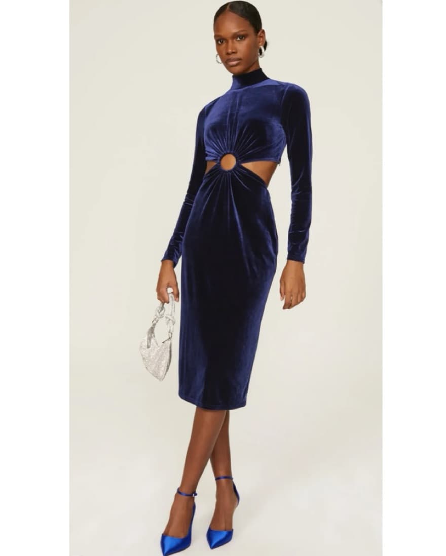 Blue Long Sleeve Velvet Dress - Image 1