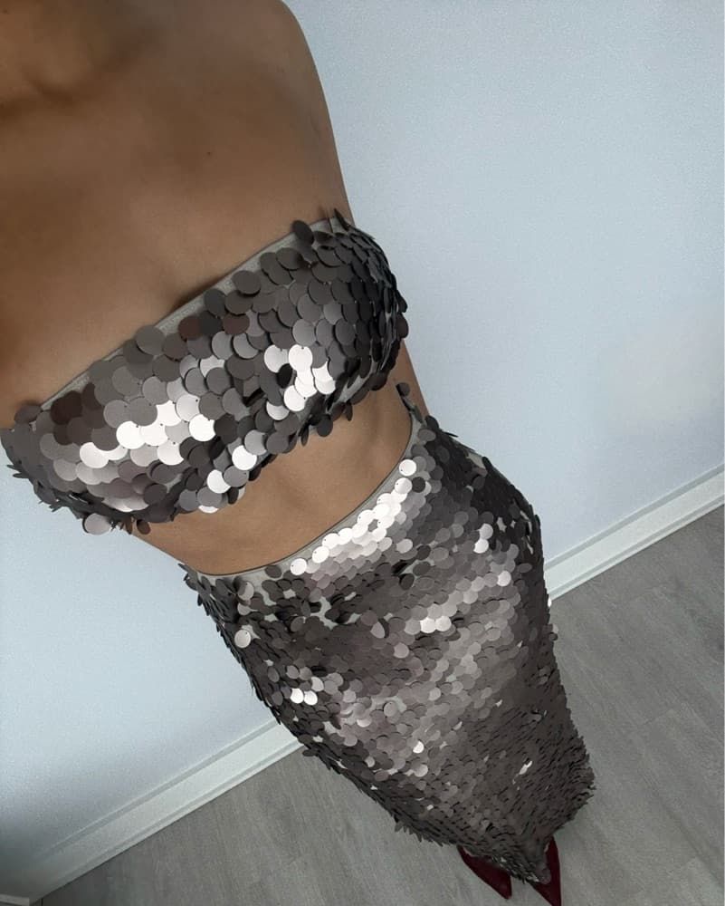 Shimmering Silver Sequin Two-Piece Set - Image 2
