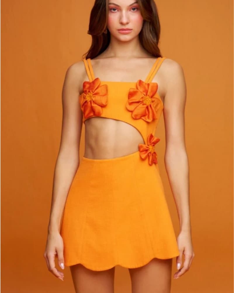 Amaryllis Orange Floral Mini Dress - Image 1