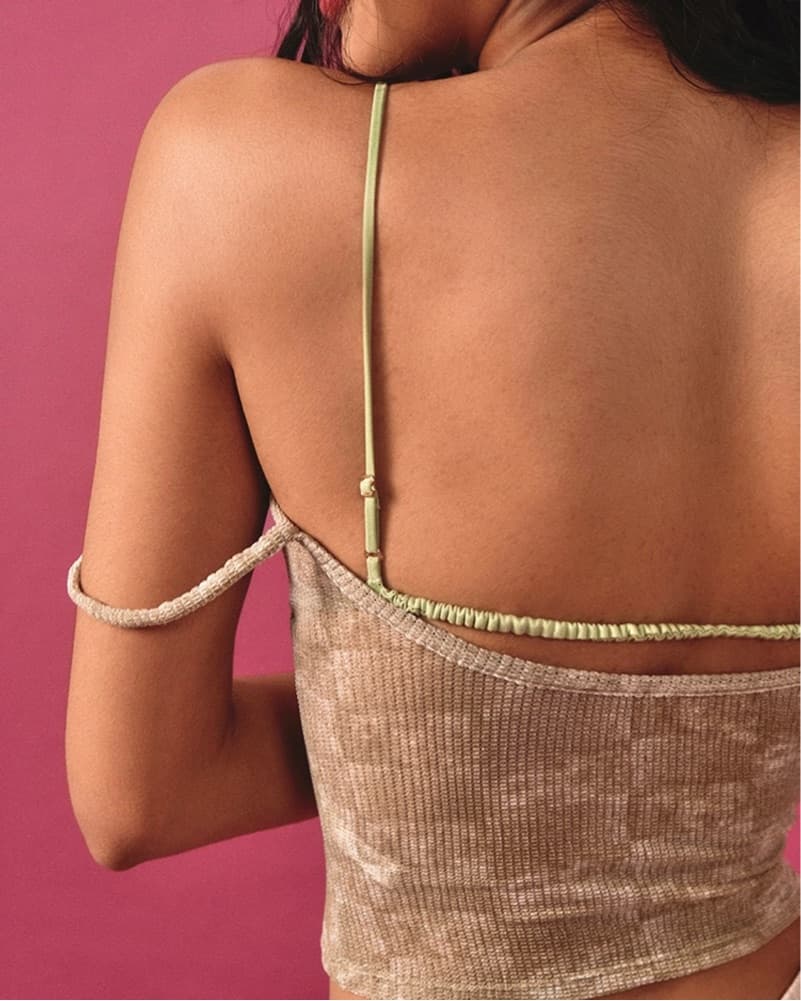 Cute Brown And Green Ribbed Crop Top  - Image 4