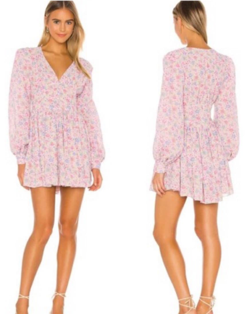 Pink Floral Dress With Puffed Longsleeve - Image 2