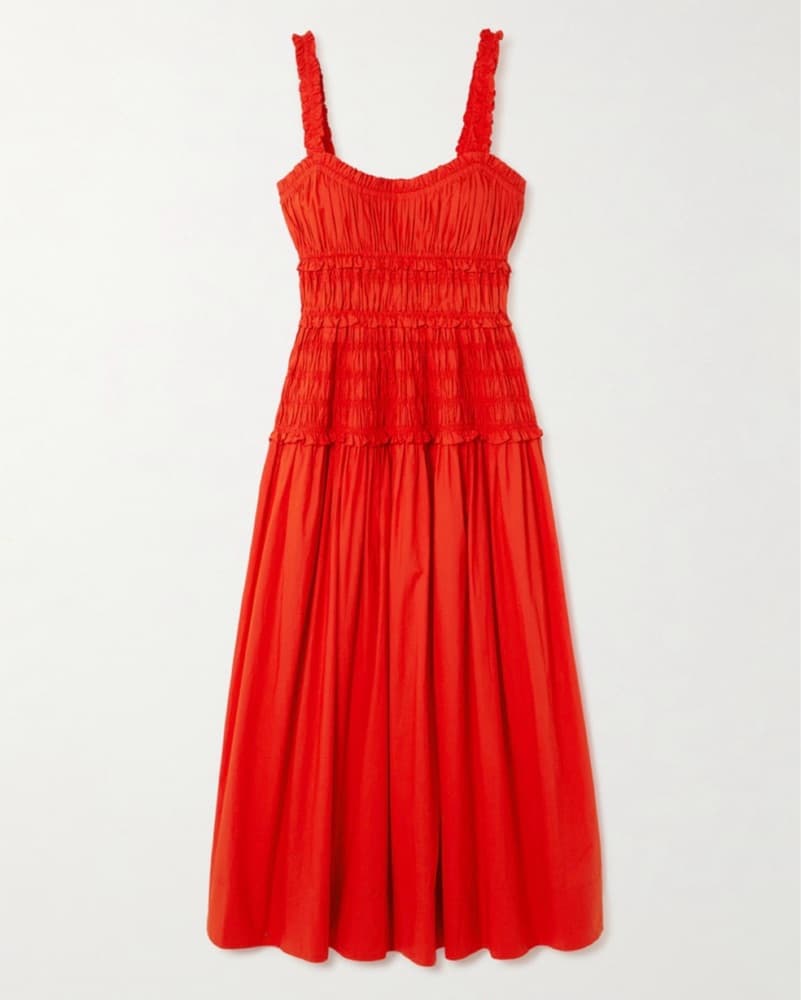 Dôen Red Shirred Poplin Midi Dress - Image 4
