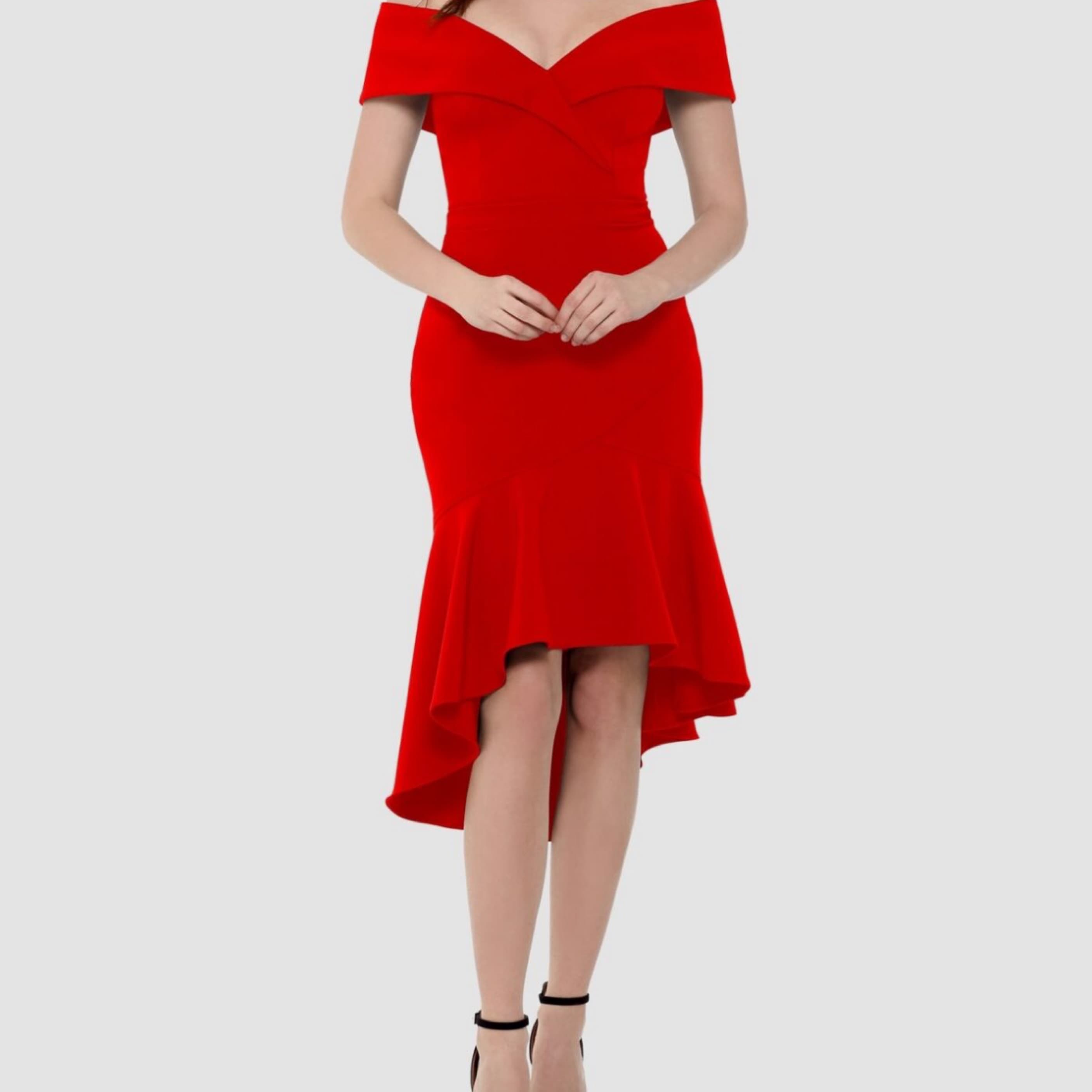 Xscape Red Off The Shoulder Dress - Image 4
