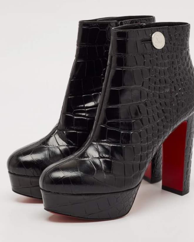 Sleek Croc-Embossed Platform Ankle Boots - Image 4