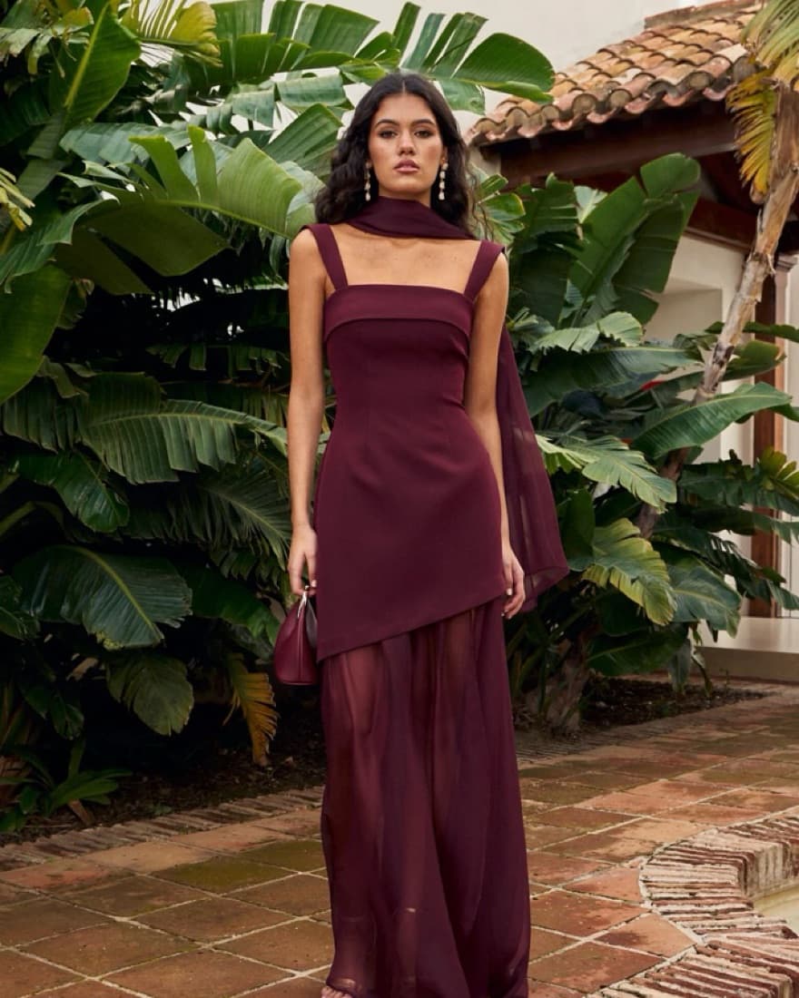 Miphai Amber Burgundy Dress With Scarf - Image 3