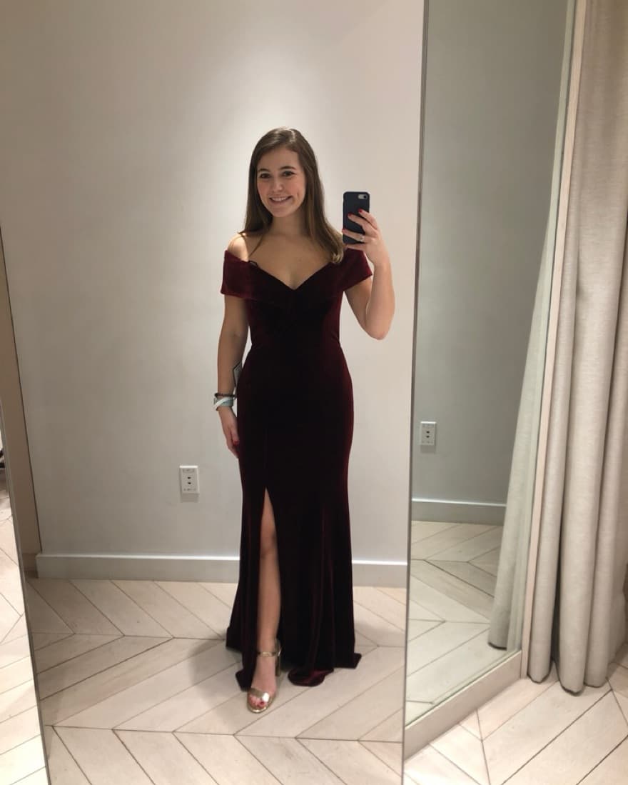 Elegant Velvet Gown with Thigh-High Slit - Image 1