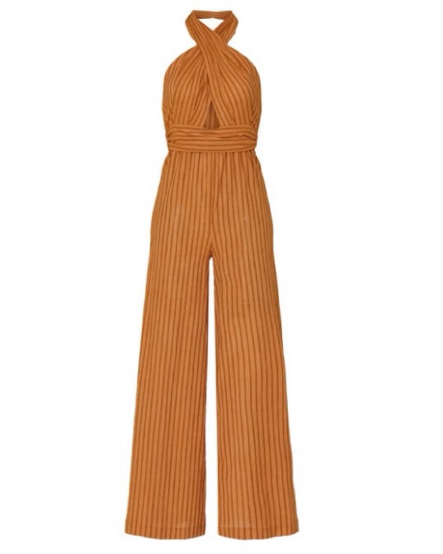 Striped Halter Jumpsuit in Autumn Hue - Image 4