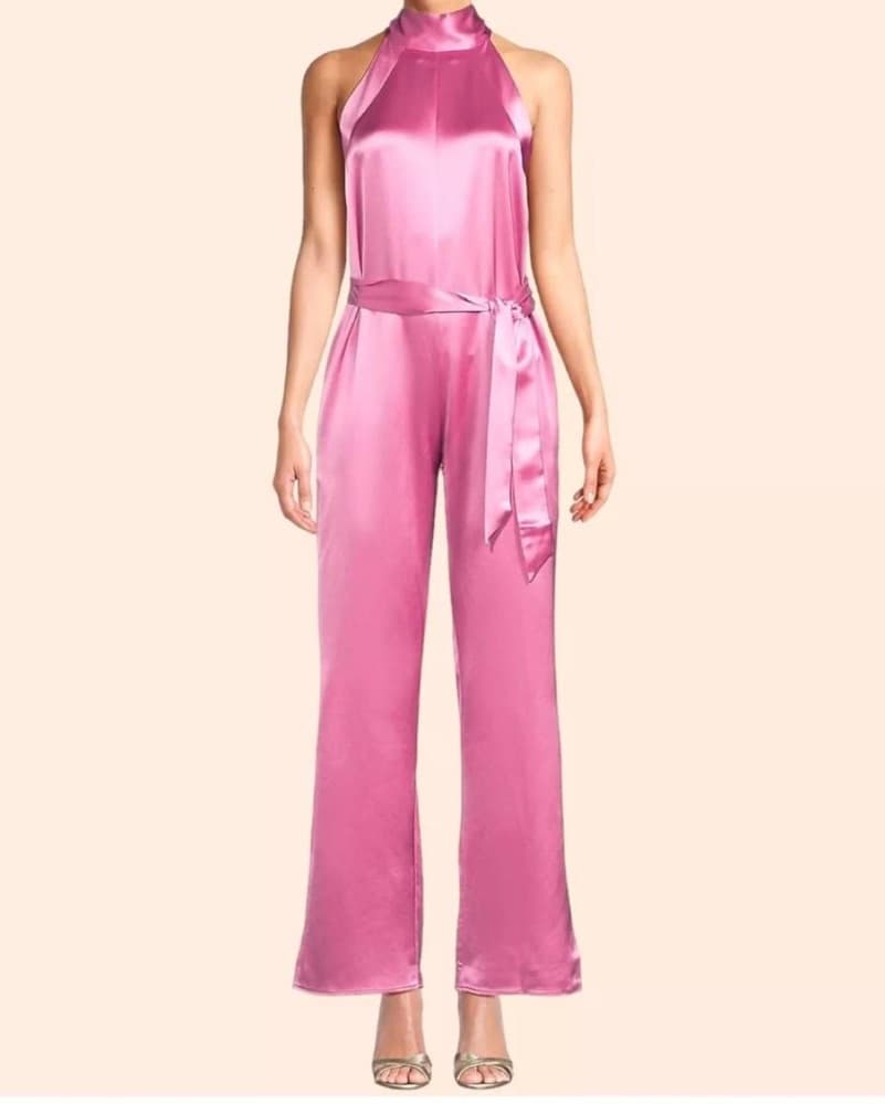 Silky Halter Jumpsuit in Pink - Image 1