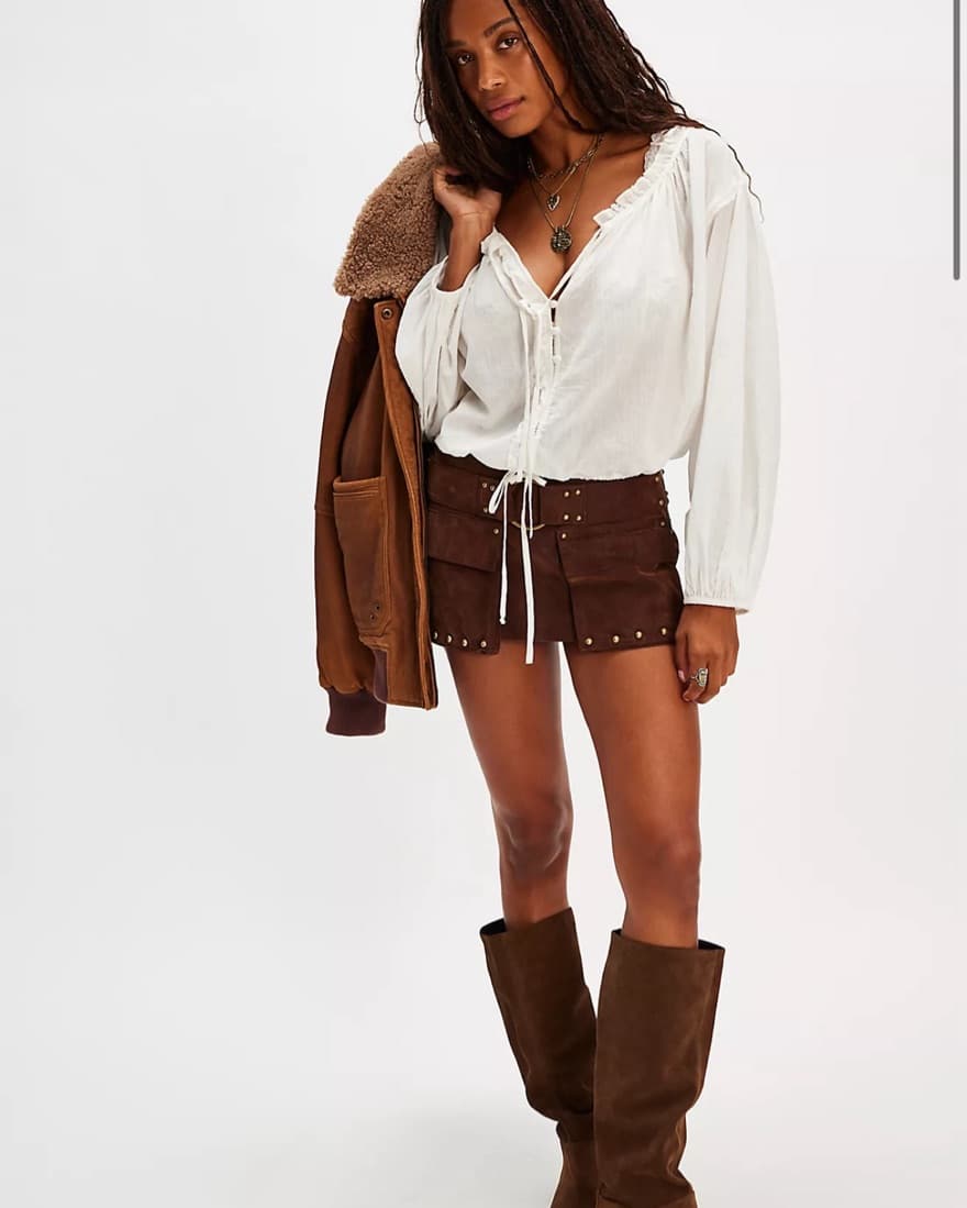 Free People Suede Mini Skort Brown - Image 2