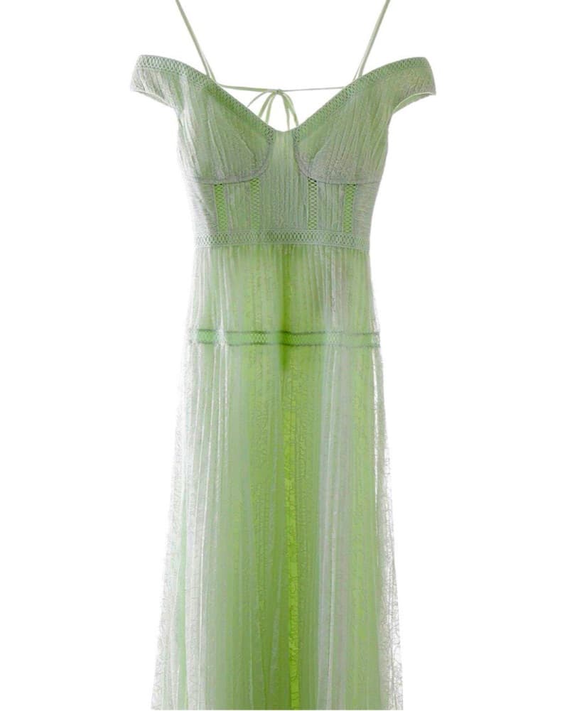 Mint Green Lace Off Shoudler Midi - Image 5