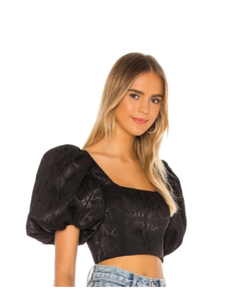 LPA Black Crop Top Puff Sleeves  - Image 1