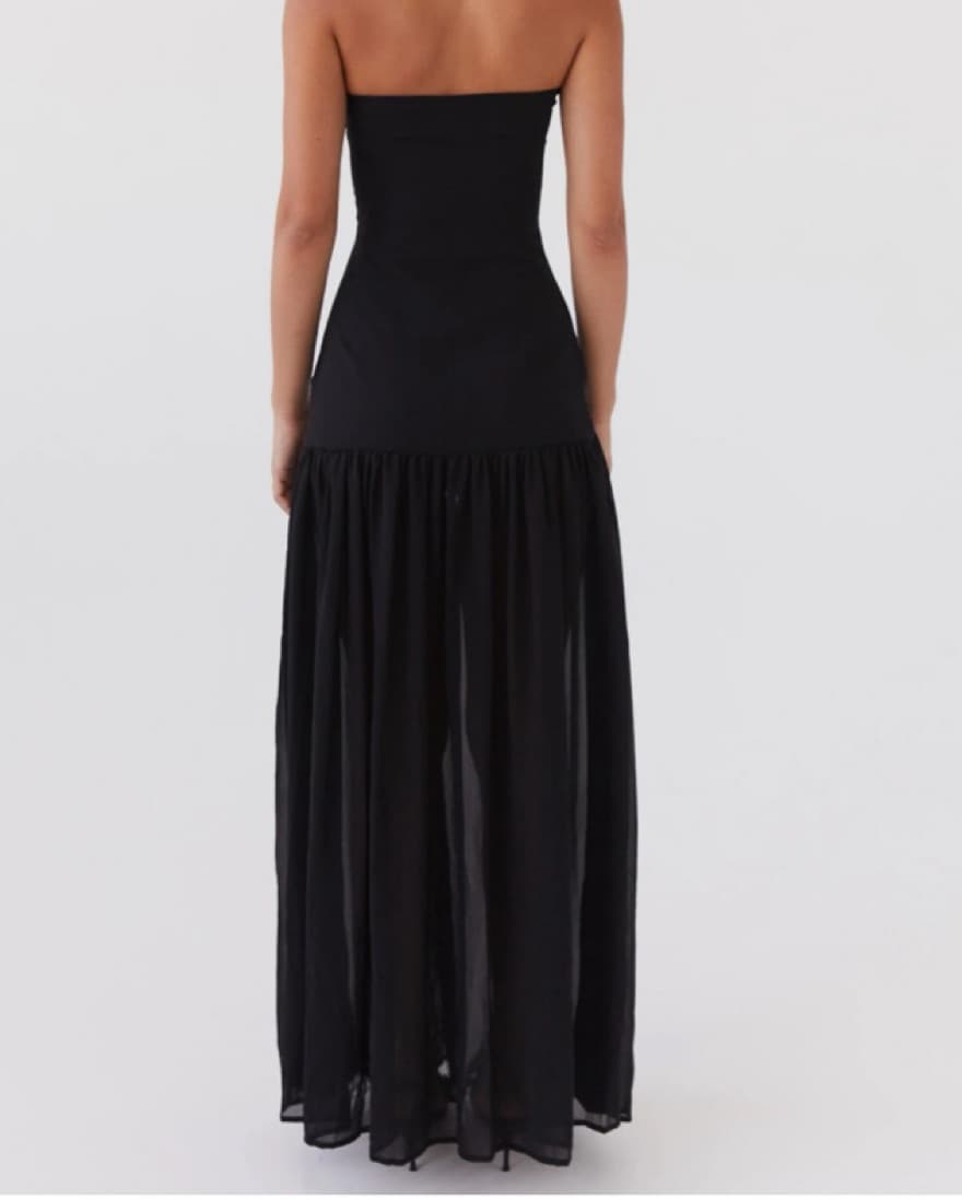 Black Strapless Maxi Dress With Slit - Image 2