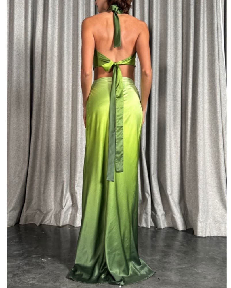 Vibrant Lime Green Halter Maxi Dress - Image 3