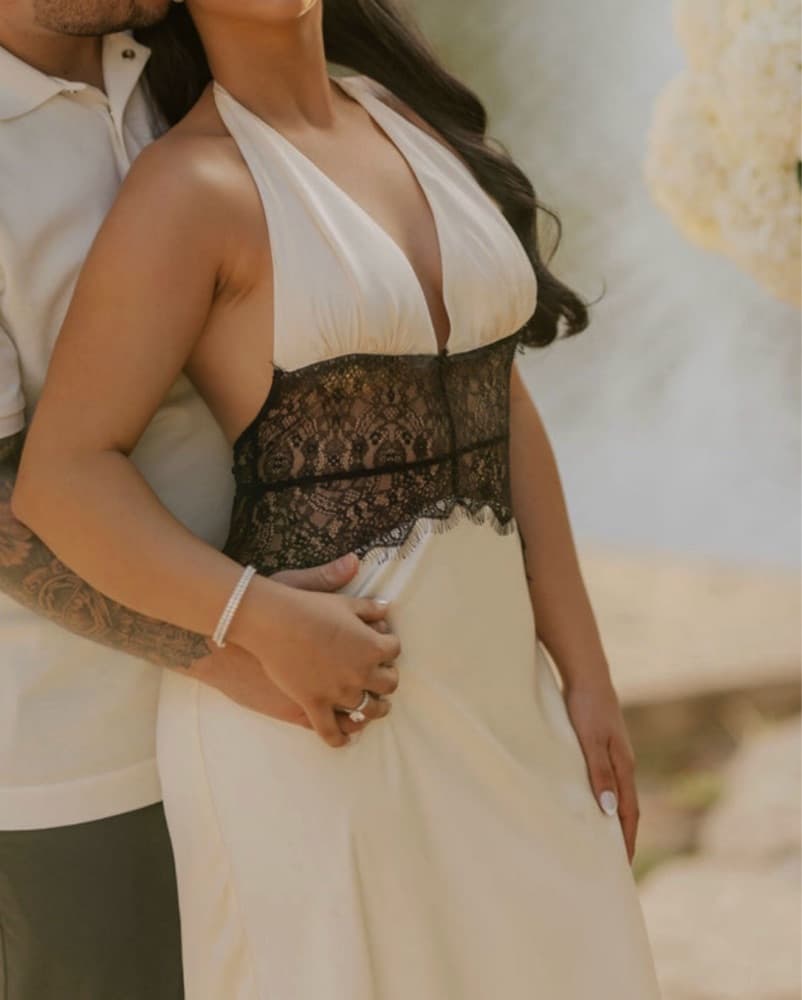 Elegant Lace and Satin Dress - Image 1