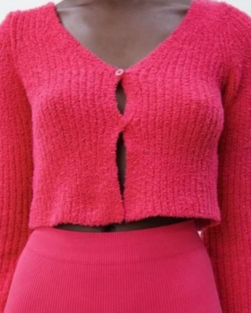 Zara Hot Pink Fuzzy Cropped Sweater - Image 3