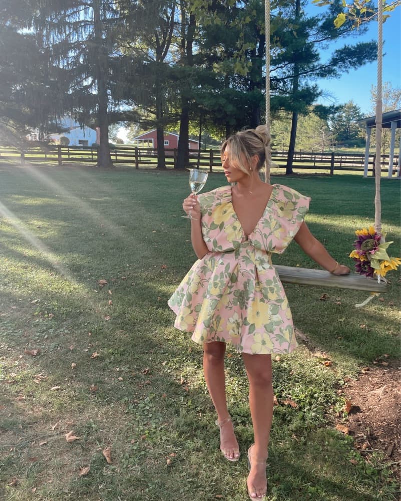 Floral Print Puff Sleeve Mini Dress - Image 2