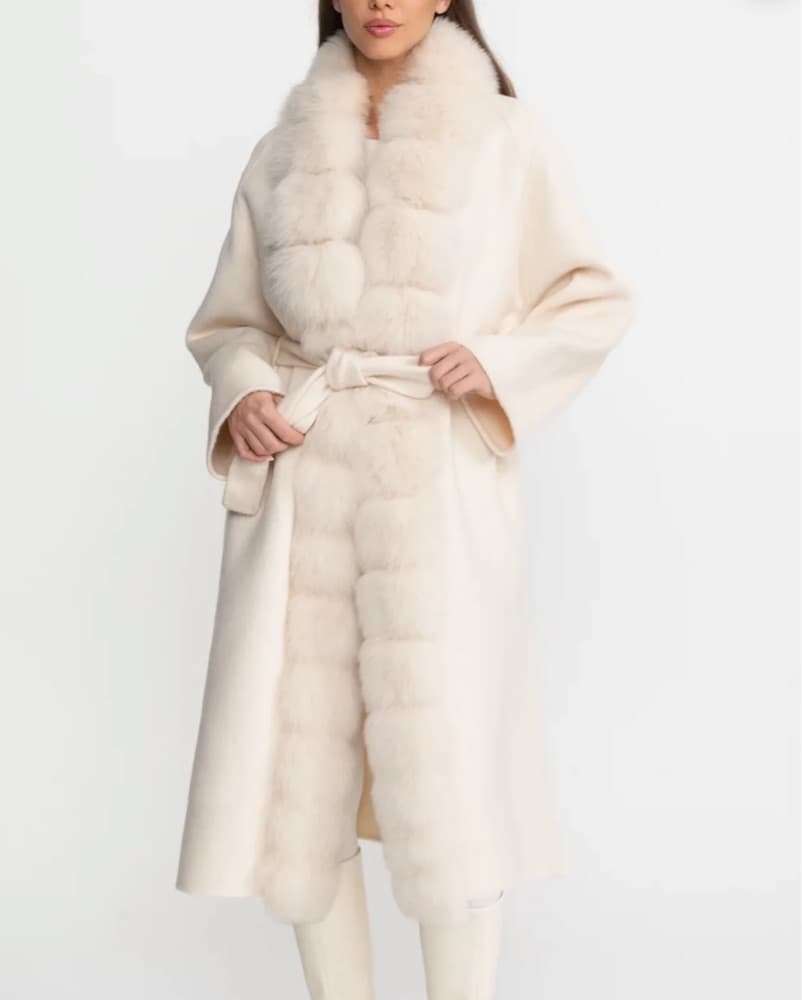 Sierra Darien Fox Fur Long Wool Coat S - Image 6