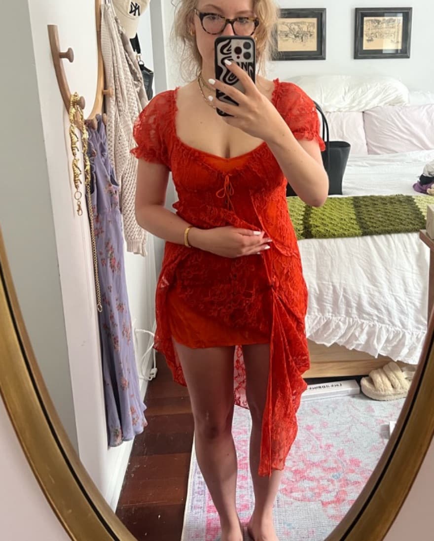 Orange/red Maxi Lace Dress - Image 5