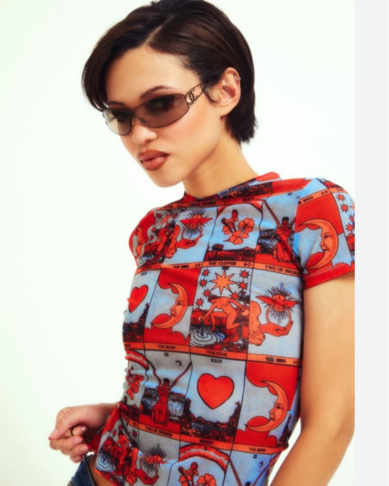 Miaou Mini Mesh Tee In Tarot Print - Image 2