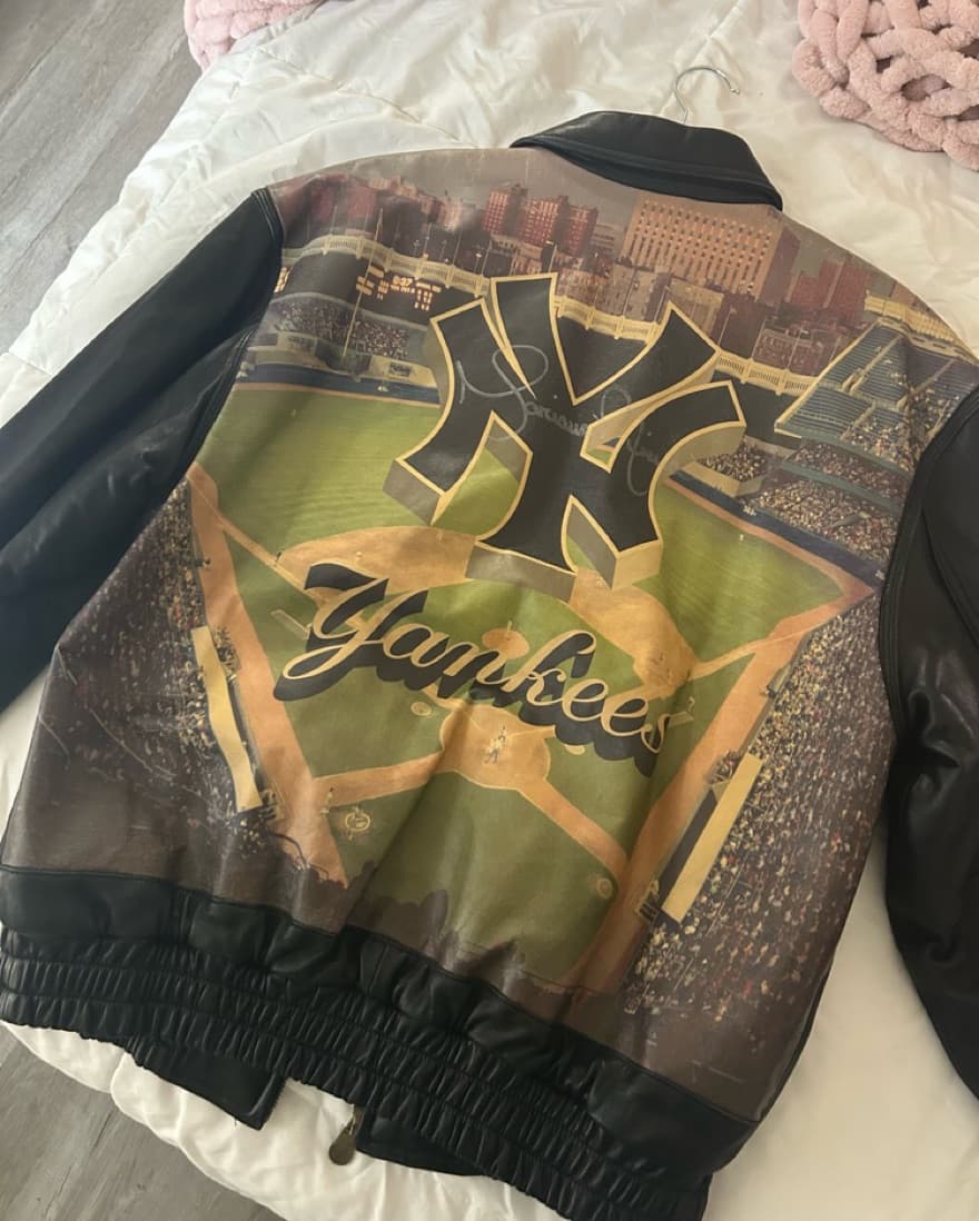Vintage Yankees Leather Bomber Coat - Image 2