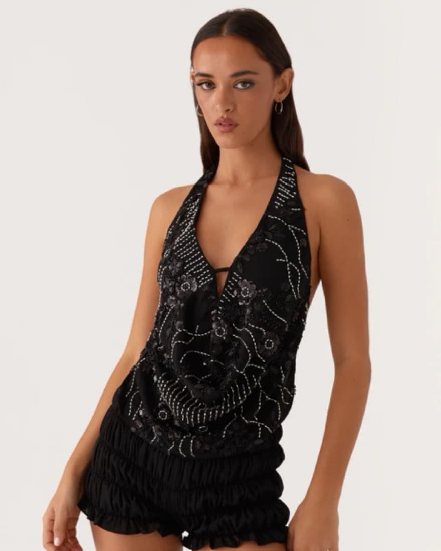 Gail Beaded Cowl Halterneck Top - Image 1
