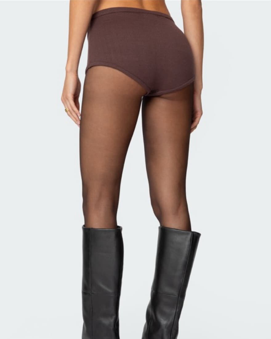 Brown Cardigan And Micro Mini Short Set - Image 3