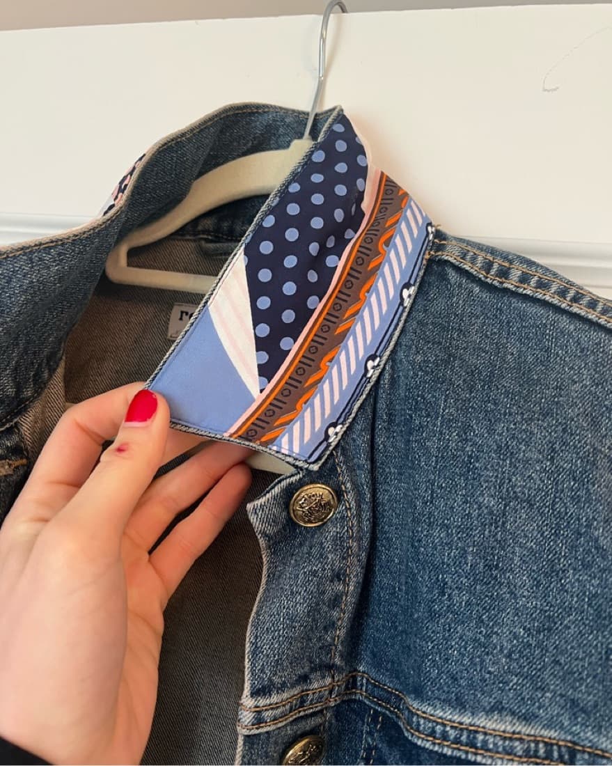 Custom Louis Vuitton Scarf Denim Jacket  - Image 3