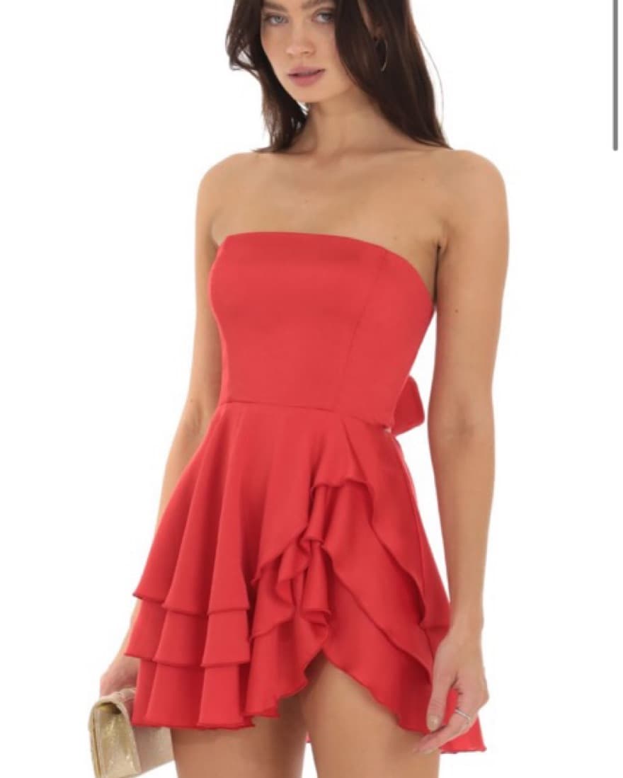 Strapless Asymmetrical Dress in Red - Image 1