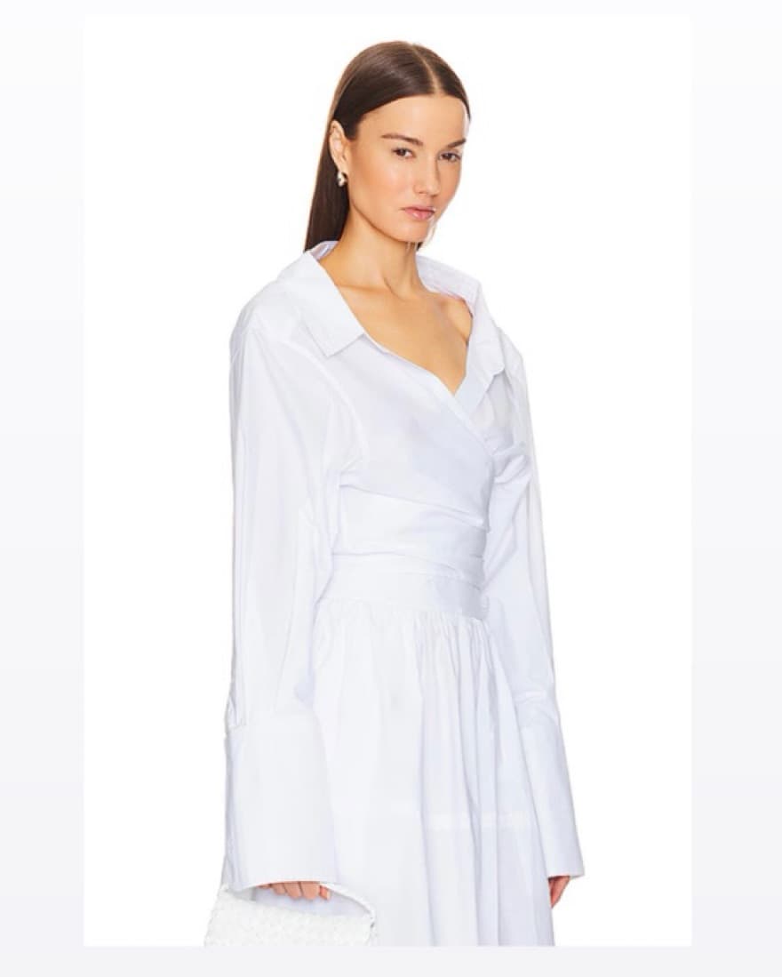 HELSA Poplin Wrap Shirt in White - Image 3
