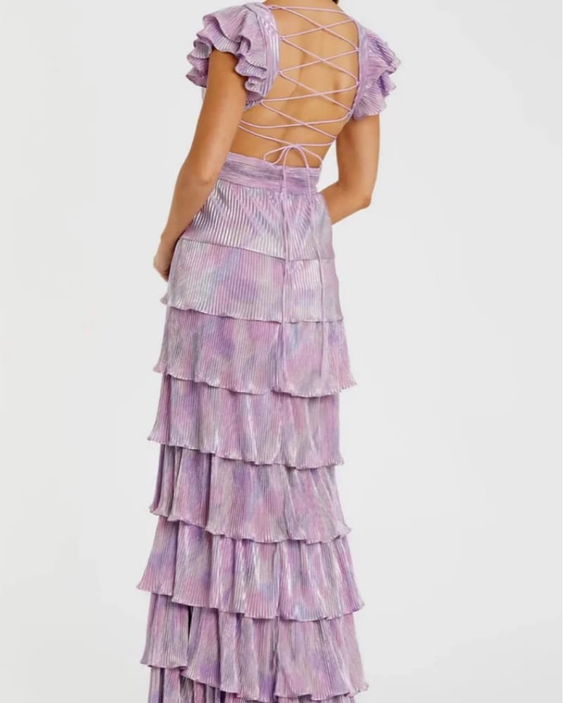 Mac Duggal Purple Ruffle Tiered Criss Cr - Image 3