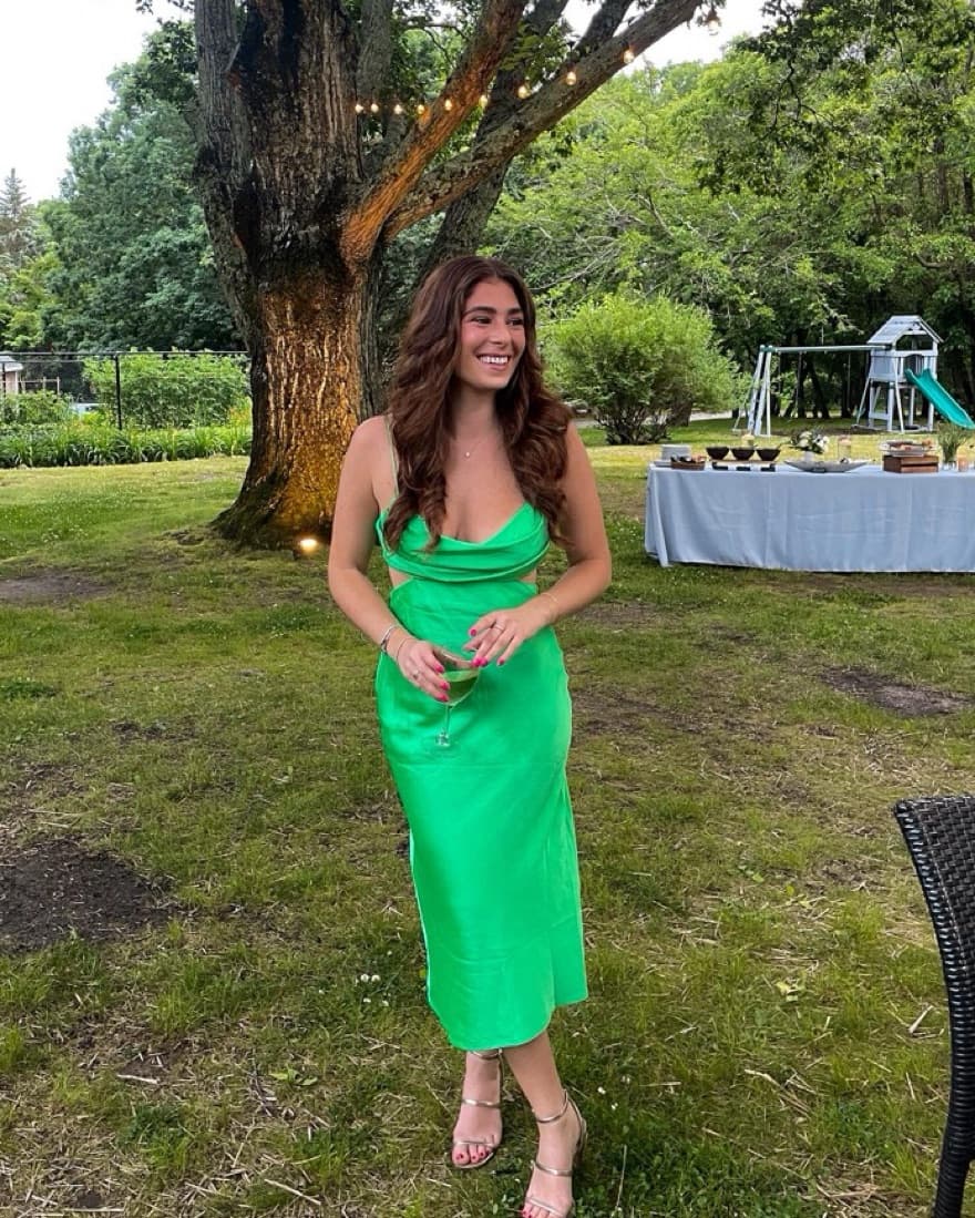lisa cowl neck dress in green - Image 2