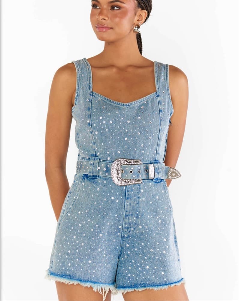 Denim Rhinestone Romper Show Me Your Mum - Image 1