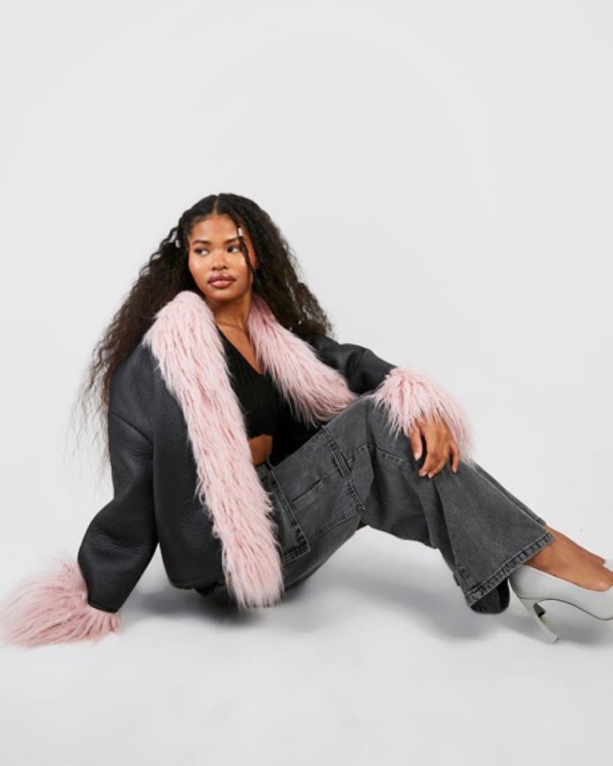 FAUX FUR TRIM LEATHER JACKET - Image 2