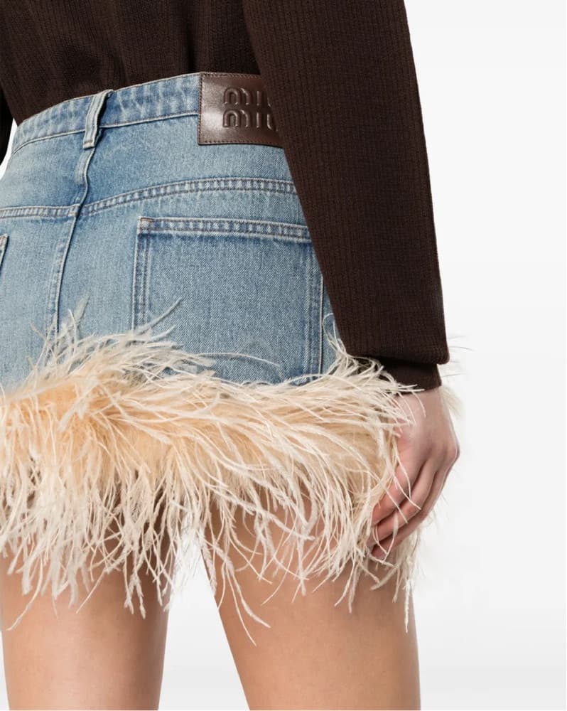 Miu Miu Feather Trim Mini Skirt  - Image 1