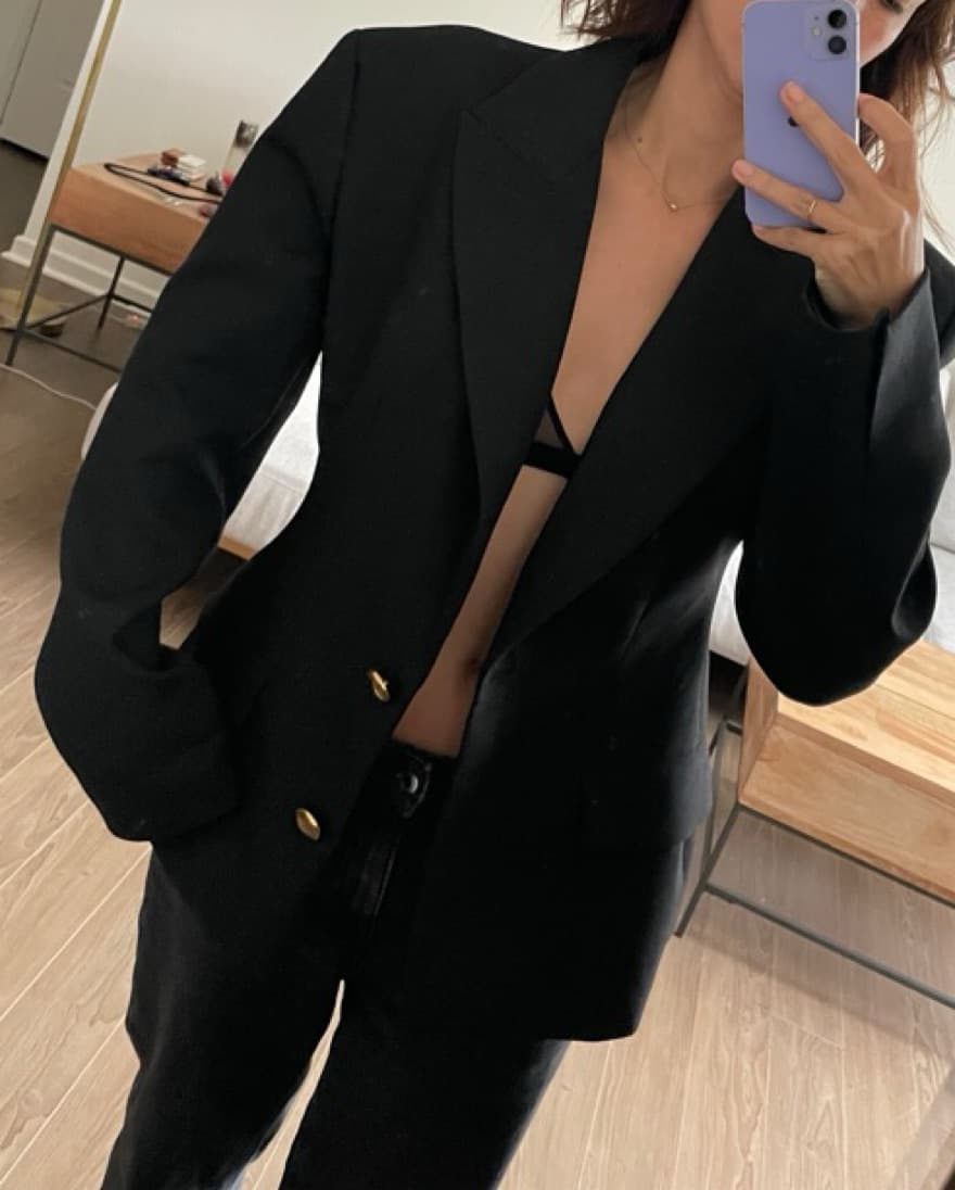 Oversized Shoulder Pad Black Blazer - Image 3