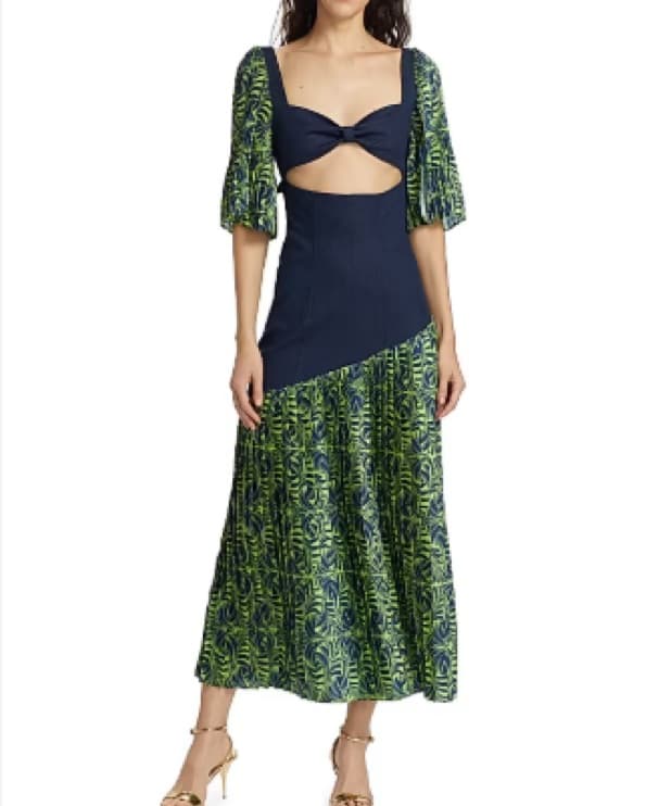 Printed Puff Sleeve Cut-out Maxi Dress - Image 1