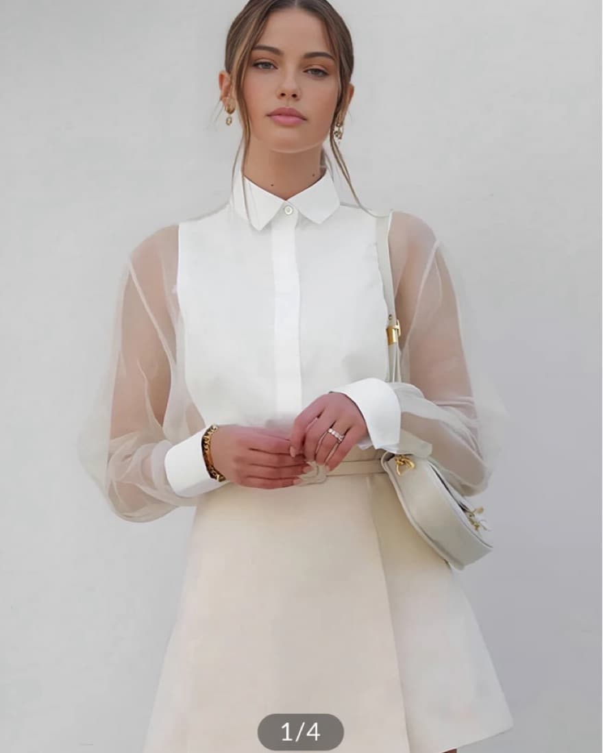 Chic White Sheer Sleeve Organza Top - Image 1