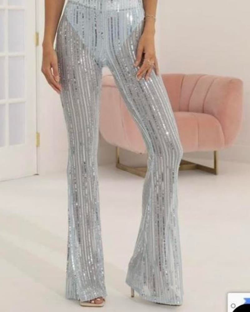 Shimmering Sequin Flare Pants - Image 1